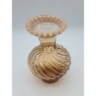 Vintage Fenton Amber Spiral Swirl Glass Vase Snowcrest Ruffle Honey Peach MCM