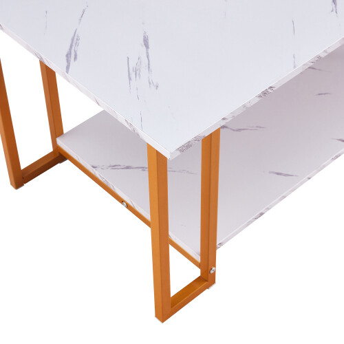 Mesa de centro moderna de mármol sintético para sala de estar mesa de acento de 2 niveles marco de metal - Imagen 5 de 23