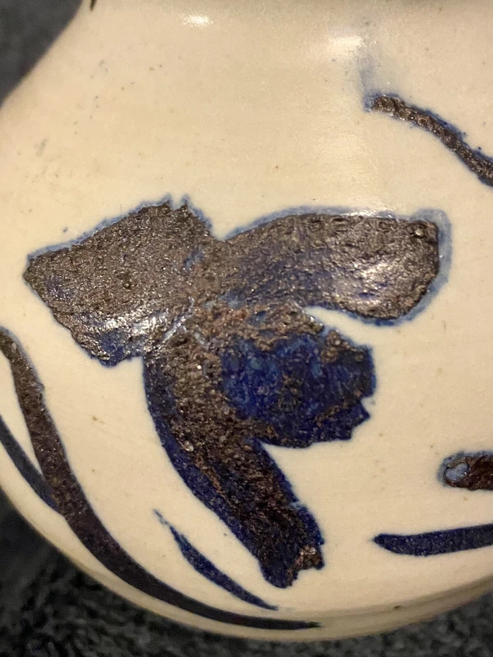 "Antiguo cuenco de porcelana coreano del período Joseon azul y blanco 4,2""H firmado" Foto 4 de 4