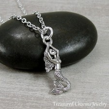 Silver Mermaid Charm Necklace - Ocean Nautical Pendant Jewelry NEW