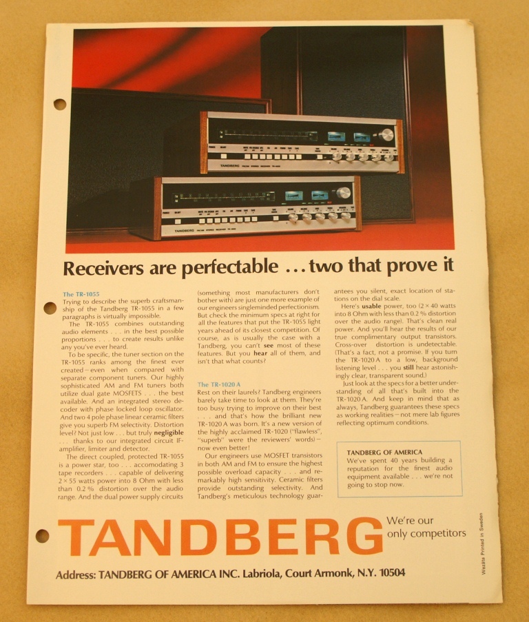 VINTAGE_Tandberg TR-1020A,TR-1055,3300X,9000X Original 2-page Sales Brochure