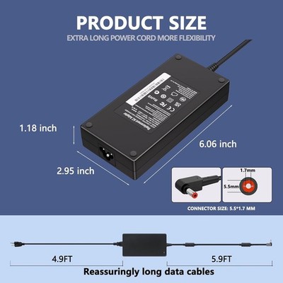 19.5V 9.23A 180W for Acer Laptop Charger Compatible with Acer Nitro 5 7 T55-13