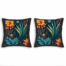 Vibrant Floral Throw Pillow Covers 18x18in Set of 2 - Colorful Flowers 