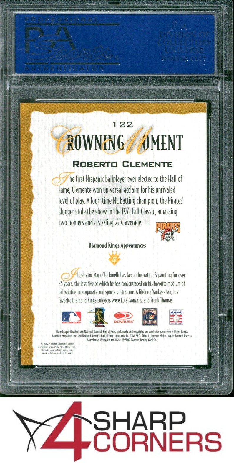 2002 DONRUSS DIAMOND KINGS #122 ROBERTO CLEMENTE HOF PSA 10 view 2