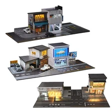 Diorama 1/64 Garage Model LED Japanese Parking Lot Scene Display Case Gift US