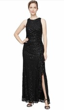 New Alex Evening Mother of the Bride Wedding Long Cascade Ruffle w Slit Size 10