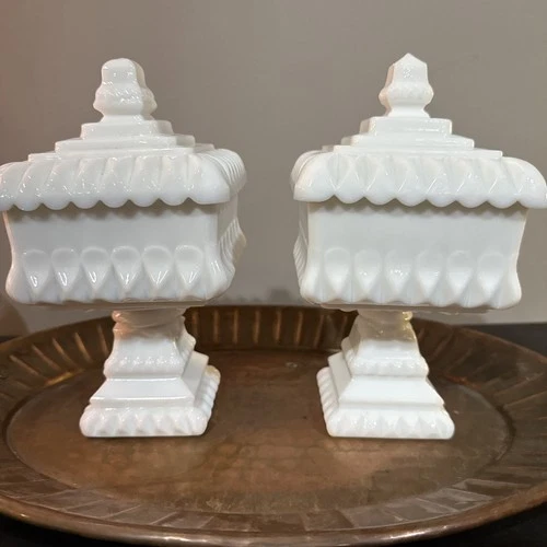 Vintage Westmoreland Milk Glass Wedding Bowl With Tag 8" Tall set of 2