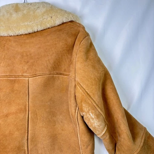 Vtg Ice Age Shearling Coat 70s Mens Medium Brown Suede Leather Rancher Jacket image 14