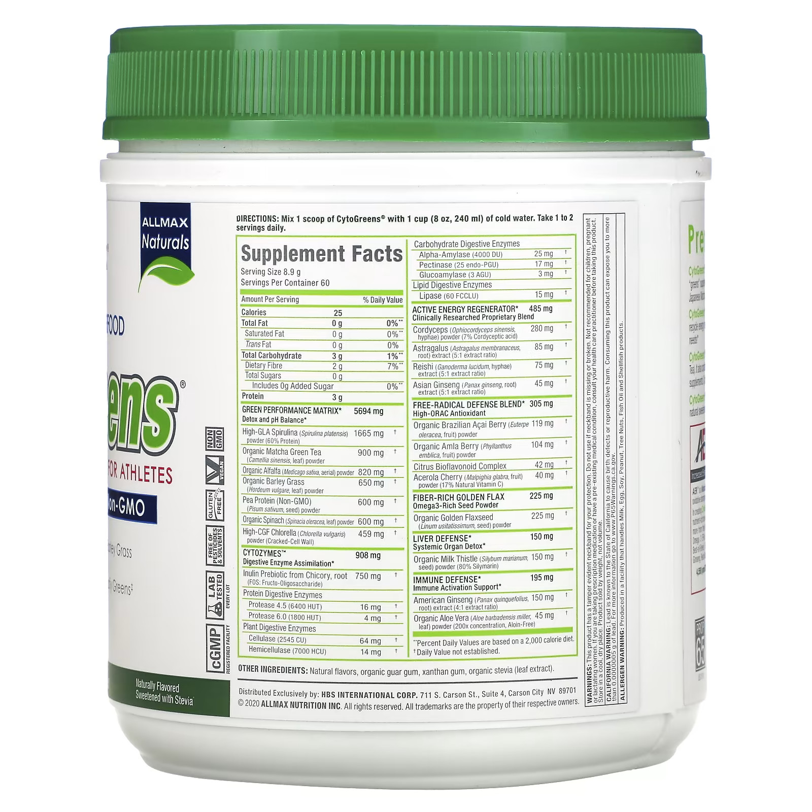 2 X ALLMAX, CytoGreens, Premium Green Superfood for Athletes, Acai Berry Green T