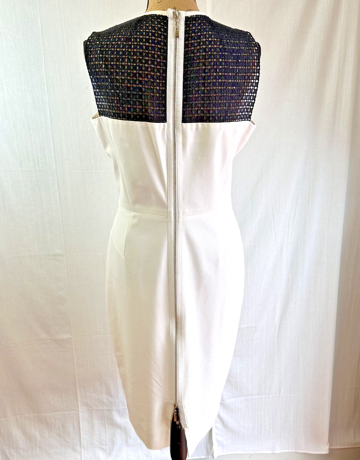 CARLISLE Women's White Black Lace Sheath Long Zipper Sleeveless Dress Sz 8