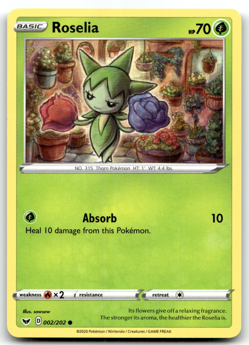 Roselia (002) 002/202 SWSH01: Sword & Shield Base Set Normal Pokemon TCG NM