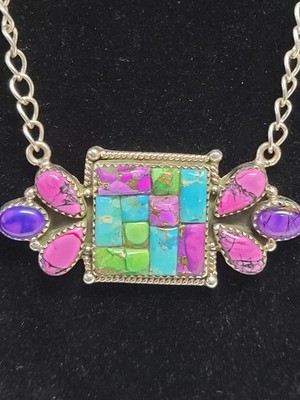 Cobblestone Turquoise Statement Southwestern Necklace - SS 925 18-20''