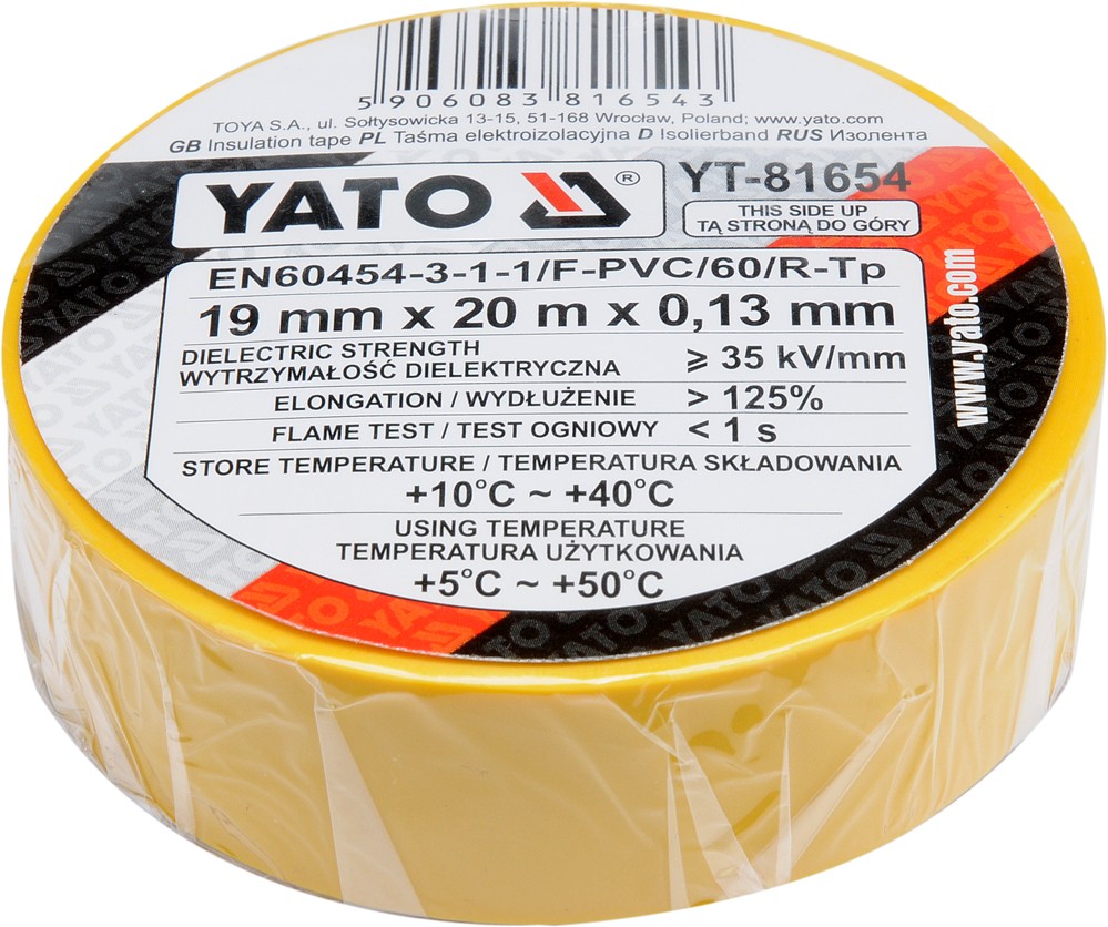 Fits YATO NARZ�DZIA YT-81654 INSULATION TAPE 0.13MM 19MMx20M YELLOW