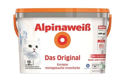Alpinaweiß 10 Liter Wandfarbe Das Original Weiß Matt nur 1 x streichen