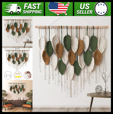 KHOYIME Large Macrame Boho Wall Hanging Leaf Feather Decor 39 x 29.5 in
