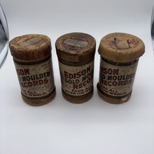 3 Edison Gold Moulded Records Wax Cylinder Container, Broken Record