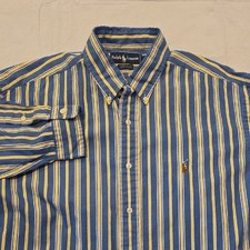 Ralph Lauren Blue Yellow Stripe Men's Yarmouth Dress Shirt 16.5/33 Ralph Lauren