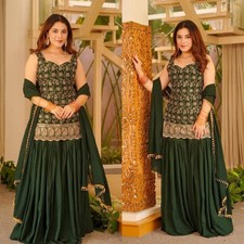 Designer Green Faux Georgette Kurta Palazzo With Dupatta For Wedding Wear