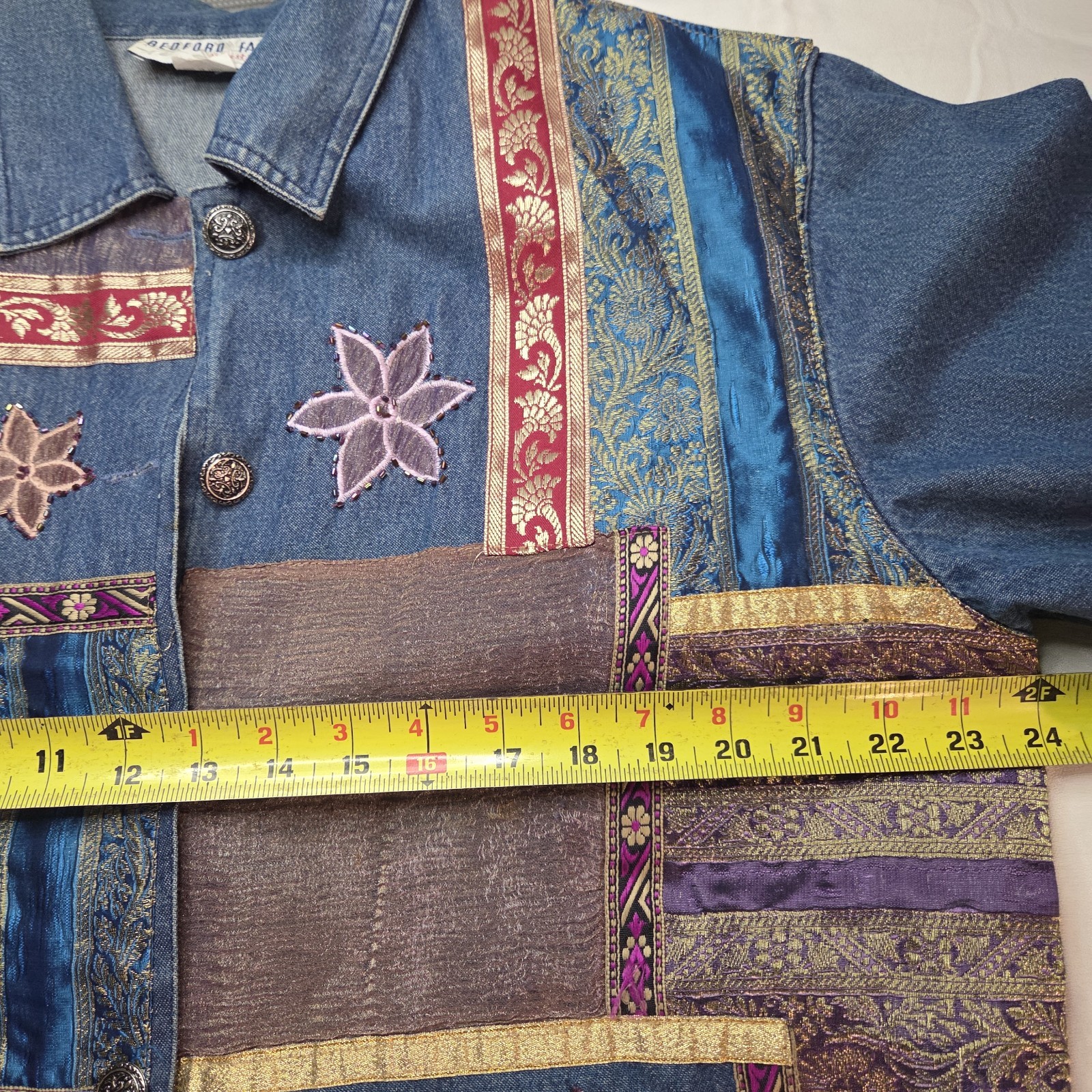 Embroidered Patchwork Denim Jacket Boho Art to We… - image 6