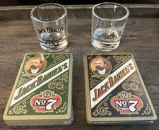 Jack Daniels Playing Cards Vintage Old No. 7 Brand 2 Deck Set Sealed & 2 Glasses