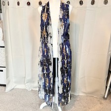 Womens Duster Vest Medium Abstract Longline Open Front Chiffon Artsy Boho 20556