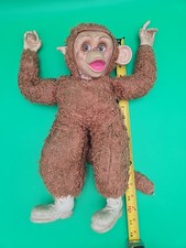 Vintage Rare Rubber Face Monkey Plush Chimp Blue Ribbon 16  Creepy Brown 1