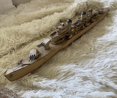 German Primitive Folk Art Toy Steamship Battleship Lithograph Paper Vintage