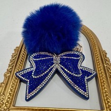 New Blue Bow w/ Pom Pom Keychain/ Bag Charm