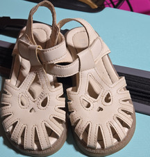 Girls Beige Strappy Sandals Hook Loop Adjustable Strap Cut-Out EU 29