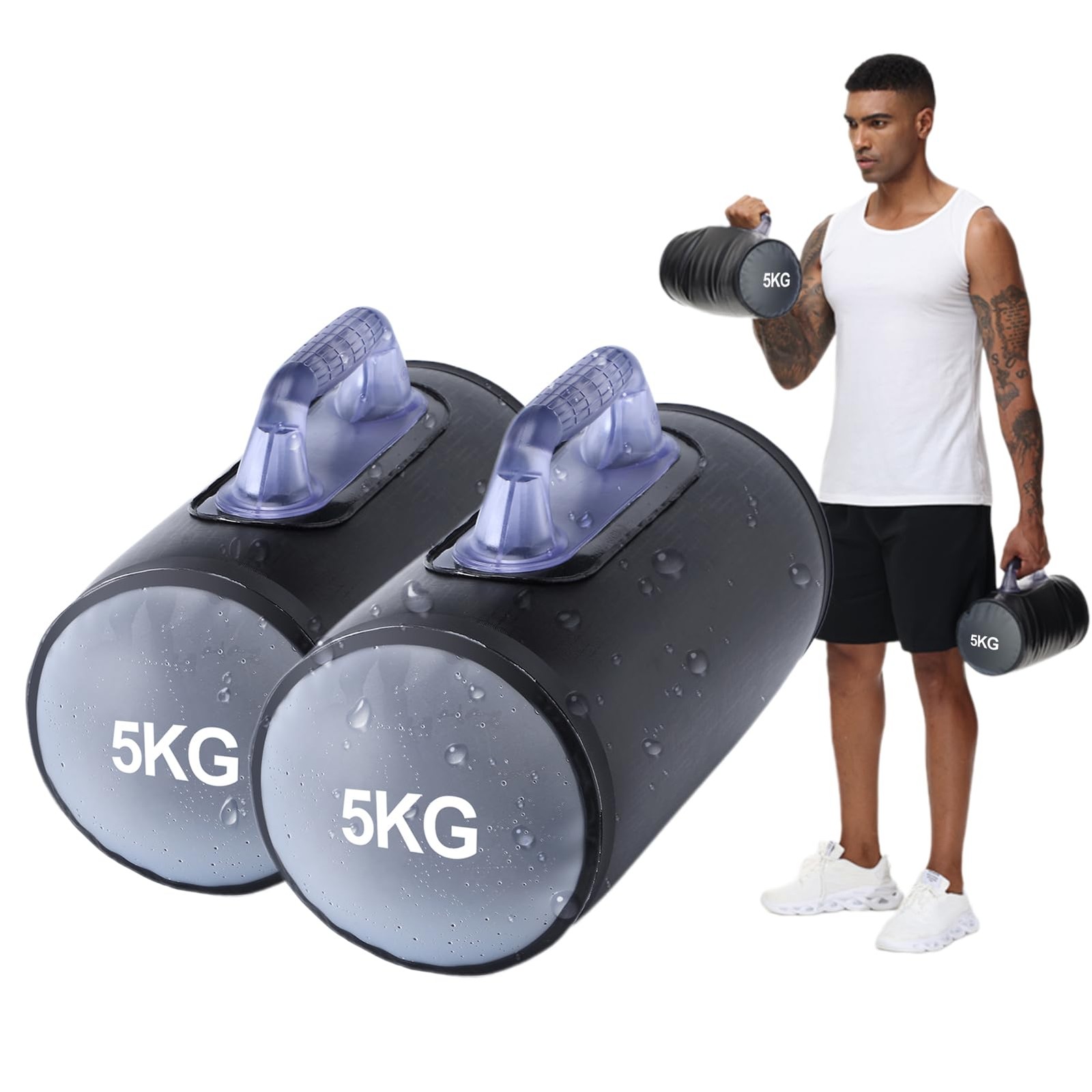 Haltères à eau réglables de 20kg noires pour fitness et musculation à la maison