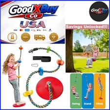Kids Tree Swing Set with Rainbow Climbing Rope and Disc Seat
