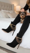 Women Gold Metal Boot Chain Bracelet Anklet Shoe 2PCS Multi Strands Waves Charm