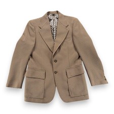 Vintage Houndstooth Jacket Adult SMALL Brown Blazer Check Novelty Lining 70s