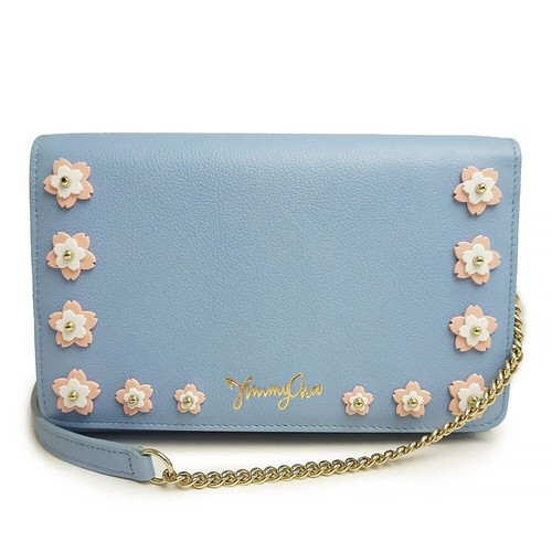 Jimmy Choo Julie Flower Garden Sakura Wallet Chain Long Wallet Soft Blue Auth