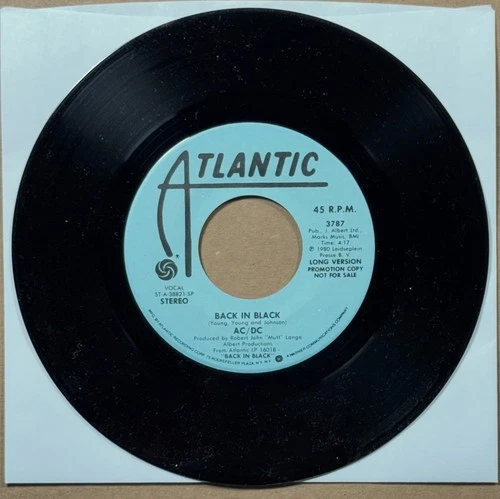 Vintage 1980 45 AC/DC Atlantic 3787 BACK IN BLACK Promo
