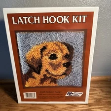 Vintage National Yarn Crafts Latch Hook Kit 12" x 12" R425 Golden Puppy