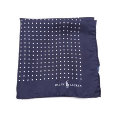 Polo Ralph Lauren Polka Dot Silk Pocket Square Handkerchief Navy Blue Made Italy