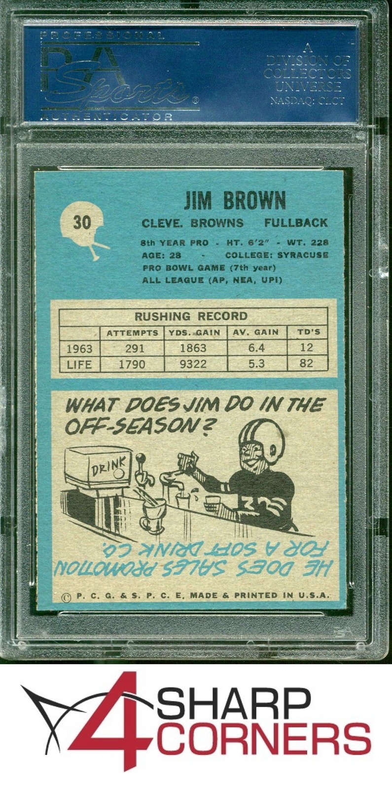 1964 PHILADELPHIA #30 JIM JIMMY BROWN BROWNS HOF PSA 8 SET BREAK view 2