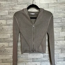 So Goods For Life Gray Short Cardigan Sweater w/2-Way Zipper & Hood -Size Medium