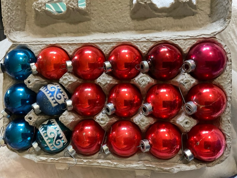 Mercury Glass Christmas Ornaments Vintage, Handpainted, USA Made, LOT OF 18