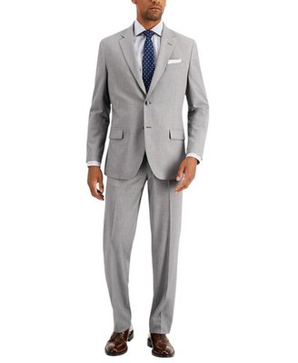 Nautica Mens Modern Fit 2 Piece Suit 46 R / 40 Waist Light Grey Solid Stretch
