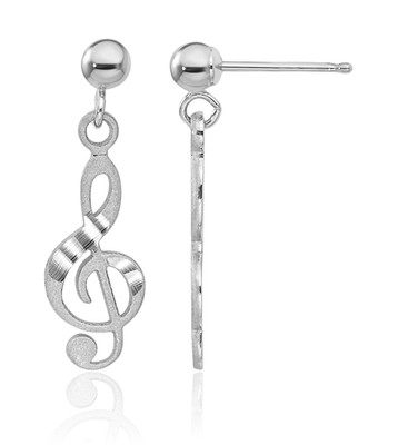 14K Solid White Gold Medium Music Note Dangle Earrings 22mm 7/8 inch Butterfly