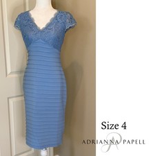 Adrianna Papell Light Blue Lace Top Sheath Dress Size 4 Elegant Fitted Cocktail