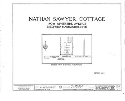 Nathan Sawyer Cottage,306 Riverside Avenue,Medford,Middlesex County,MA,HABS,3