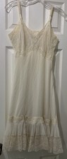 Vintage Van Ralte Full Slip Dress Lingerie Ivory Lace Pleats Nightgown XS/S 