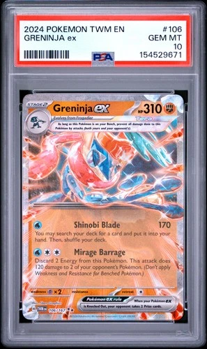 2024 POKEMON TWM EN-TWILIGHT MASQUERADE #106 GRENINJA EX PSA 10