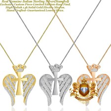 VVS1/D 2.00 Ctw. Autentico ciondolo in argento 925 corona sacra croce ali di angelo