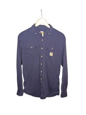 Carhartt Work Shirt Men's Small Navy Blue FR Flame Resistant FORCE Button Up