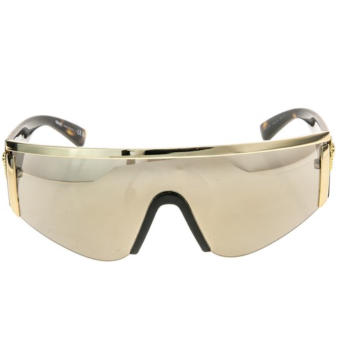 VERSACE 2197 TRIBUTE SHIELD Brown Gold Mirror VE2197 Unisex Wrap Mask Sunglasses - Picture 10 of 11