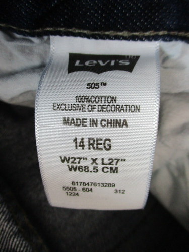 Levi's 505 Jeans Tag 27x27 Actual 26x25 Pants Straight 14 Reg Dark Wash Cowboy - Picture 9 of 13